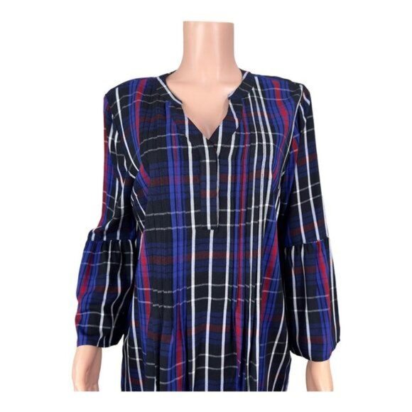 New Directions 100%Rayon Colorful Plaid Loose Fit Flowy Tunic Top Women’s SZ L - Picture 9 of 16